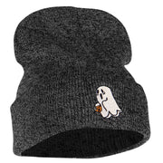 Halloween Trick or Treating Ghost Embroidered Long Knitted Beanie