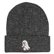 Halloween Trick or Treating Ghost Embroidered Long Knitted Beanie