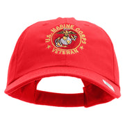 US Marine Corps Veteran Emblem Embroidered 6 Panel Unstructured Cotton Twill Cap Made in USA - Red OSFM