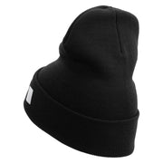 Licensed Made in USA US Submarine Retired Logo Embroidered 12 Inch Solid Knit Cuff Long Beanie - Black OSFM