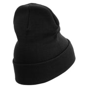 Licensed Made in USA US Submarine Retired Logo Embroidered 12 Inch Solid Knit Cuff Long Beanie - Black OSFM