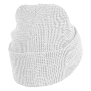 Block Letter LA Embroidered Waffle Knit Cuff Beanie - White OSFM