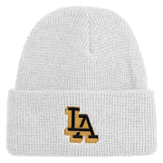 Block Letter LA Embroidered Waffle Knit Cuff Beanie - White OSFM