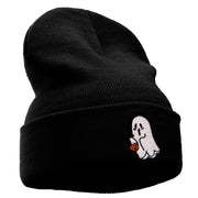 Halloween Trick or Treating Ghost Embroidered Long Knitted Beanie