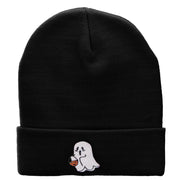 Halloween Trick or Treating Ghost Embroidered Long Knitted Beanie