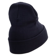 Licensed Made in USA US Submarine Retired Logo Embroidered 12 Inch Solid Knit Cuff Long Beanie - Navy OSFM