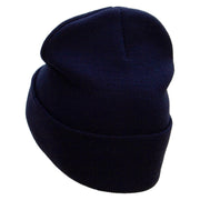 Money Pouch Embroidered 12 Inch Long Knitted Beanie - Navy OSFM