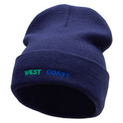 West Coast Embroidered 12 Inch Acrylic Cuff Long Beanie - Navy OSFM