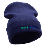 West Coast Embroidered 12 Inch Acrylic Cuff Long Beanie - Navy OSFM