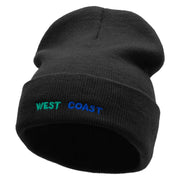 West Coast Embroidered 12 Inch Acrylic Cuff Long Beanie - Black OSFM