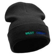 West Coast Embroidered 12 Inch Acrylic Cuff Long Beanie - Black OSFM