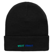 West Coast Embroidered 12 Inch Acrylic Cuff Long Beanie - Black OSFM