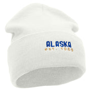 Alaska Year Established Embroidered 12 Inch Acrylic Cuff Long Beanie - White OSFM