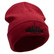 Tokyo Embroidered 12 Inch Long Knitted Beanie - Maroon OSFM