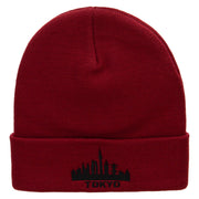 Tokyo Embroidered 12 Inch Long Knitted Beanie - Maroon OSFM