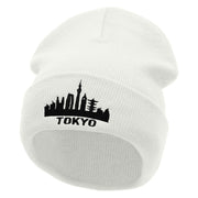 Tokyo Embroidered 12 Inch Long Knitted Beanie - White OSFM