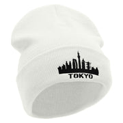 Tokyo Embroidered 12 Inch Long Knitted Beanie - White OSFM