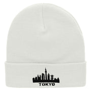 Tokyo Embroidered 12 Inch Long Knitted Beanie - White OSFM