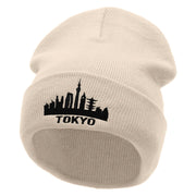 Tokyo Embroidered 12 Inch Long Knitted Beanie - Birch OSFM