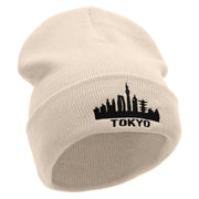 Tokyo Embroidered 12 Inch Long Knitted Beanie - Birch OSFM