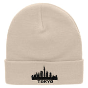 Tokyo Embroidered 12 Inch Long Knitted Beanie - Birch OSFM