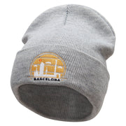 Barcelona Embroidered 12 Inch Long Knitted Beanie - Heather-Grey OSFM