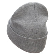 Barcelona Embroidered 12 Inch Long Knitted Beanie - Heather-Grey OSFM