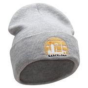 Barcelona Embroidered 12 Inch Long Knitted Beanie - Heather-Grey OSFM