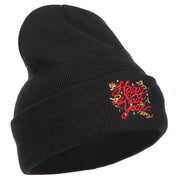 Happy New Year Embroidered Long Knitted Beanie