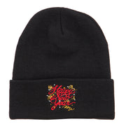 Happy New Year Embroidered Long Knitted Beanie