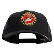 US Marine Corps Veteran Emblem Embroidered 6 Panel Structured Cotton Twill Mesh Cap Made in USA - Black OSFM