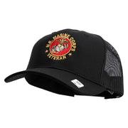 US Marine Corps Veteran Emblem Embroidered 6 Panel Structured Cotton Twill Mesh Cap Made in USA - Black OSFM