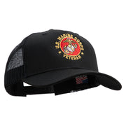 US Marine Corps Veteran Emblem Embroidered 6 Panel Structured Cotton Twill Mesh Cap Made in USA - Black OSFM