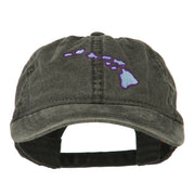 Hawaii State Map Embroidered Washed Cap