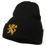 Heraldic Lion Embroidered Long Beanie