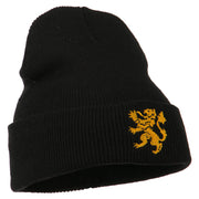 Heraldic Lion Embroidered Long Beanie