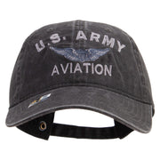 Licensed US Army Aviation Embroidered Washed Solid Pigment Dyed Cotton Twill Brass Buckle Cap - Black OSFM