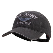 Licensed US Army Aviation Embroidered Washed Solid Pigment Dyed Cotton Twill Brass Buckle Cap - Black OSFM