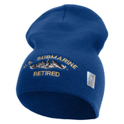 Licensed Made in USA US Submarine Retired Symbol Embroidered 8 Inch Solid Knit Short Beanie - Royal-Blue OSFM