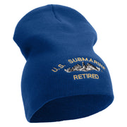 Licensed Made in USA US Submarine Retired Symbol Embroidered 8 Inch Solid Knit Short Beanie - Royal-Blue OSFM