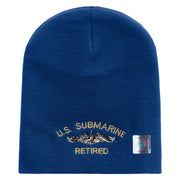 Licensed Made in USA US Submarine Retired Symbol Embroidered 8 Inch Solid Knit Short Beanie - Royal-Blue OSFM