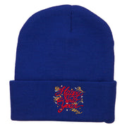 Happy New Year Embroidered Long Knitted Beanie