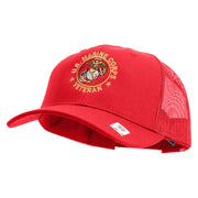 US Marine Corps Veteran Emblem Embroidered 6 Panel Structured Cotton Twill Mesh Cap Made in USA - Red OSFM