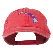 Hawaii State Map Embroidered Washed Cap