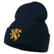 Heraldic Lion Embroidered Long Beanie