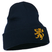 Heraldic Lion Embroidered Long Beanie