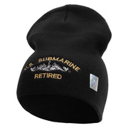 Licensed Made in USA US Submarine Retired Symbol Embroidered 8 Inch Solid Knit Short Beanie - Black OSFM