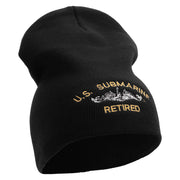 Licensed Made in USA US Submarine Retired Symbol Embroidered 8 Inch Solid Knit Short Beanie - Black OSFM