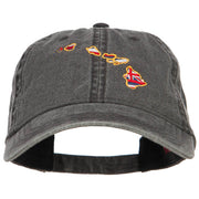 Hawaii State Flag Map Embroidered Washed Cap