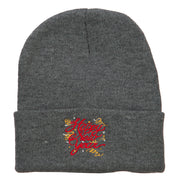 Happy New Year Embroidered Long Knitted Beanie